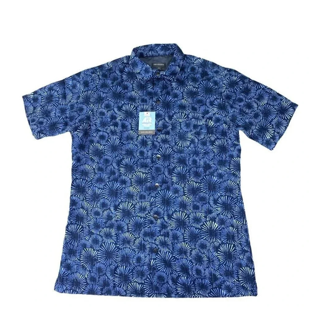 Van Heusen Poly Tropical Print Shirt Sunburst Men's Size S - Picture 10 of 10